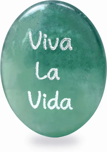 Vista 7 de Piedra preciosa de cristal de fluorita verde con piedras inspiradoras grabadas, piedra de palma de bolsillo tallada a mano natural para equilibrio