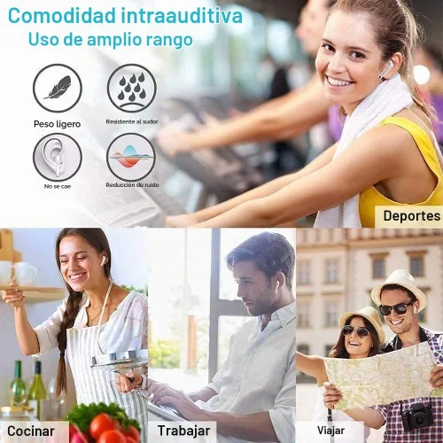 Vista 5 de Auriculares inalámbricos Bluetooth V5.3, reproducción de 50 horas, graves profundos, estéreo con estuche de carga, IPX7, impermeables, con micrófono