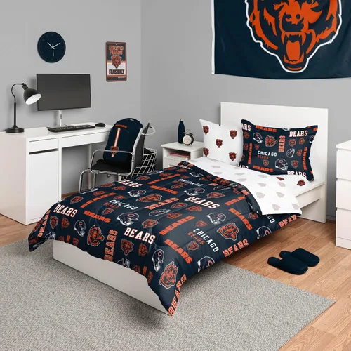 Vista 17 de FOCO Juego de ropa de cama unisex para adultos con logotipo del equipo de la NFL, sábanas y fundas de almohada, juego de ropa de cama de 5 piezas