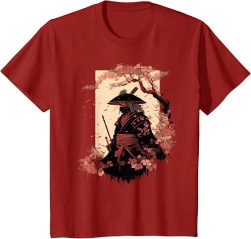 Vista 45 de Camiseta estética vintage samurái de arte japonés samurái retro cereza, Negro