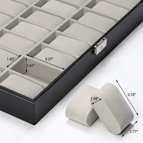 Vista 4 de JS NOVA JUNS Caja de reloj, 24 ranuras para hombre, organizador de relojes con cerradura y tapa acrílica grande, piel sintética negra