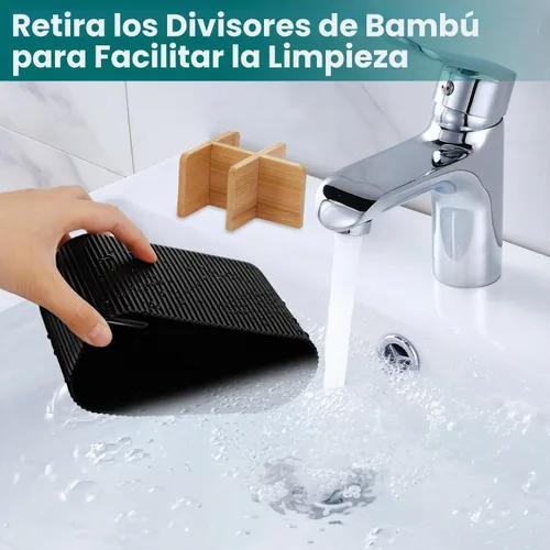 Vista 4 de GFWARE Soporte para cepillos de dientes negro – Portacepillos de dientes de bambú para baños, organizador de cepillos de dientes eléctrico