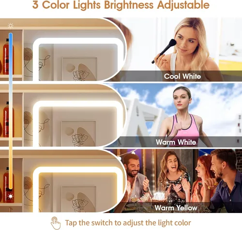 Vista 5 de Vabches Tocador de Maquillaje Pequeño de 24.4 pulgadas con Espejo y Luces, 3 Modos de Iluminación Ajustables, Juego de Tocador Compacto Blanco