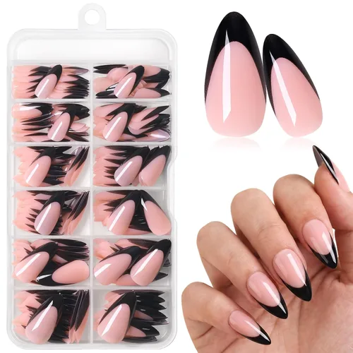 Vista 14 de 240 uñas postizas de punta francesa a presión, uñas postizas medianas de almendra, uñas blancas de punta francesa a presión, uñas acrílicas a