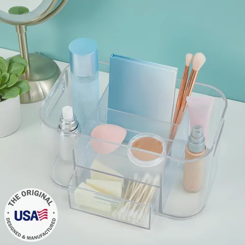 Vista 2 de STORi Bliss Organizador de Maquillaje Transparente para Encimera, Organizador de Baño Dividido y Cajón de Almacenamiento, Soporte para Brochas