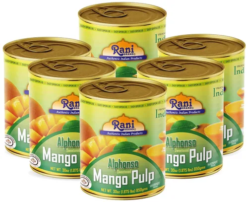 Vista 23 de Puré de pulpa de mango Rani (hace batidos de mango Lassi) Alphonso endulzado 30 onzas (1.875 libras) 29.98 oz ~ Kosher Todo natural Sin OMG