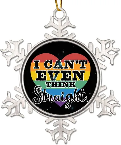 Vista 14 de I Love My Uncle LGBT Pride Adornos de Navidad para árbol, bisexual, arco iris, orgullo gay, LGBTQ Pansexual de metal copo de nieve colgante de árbol