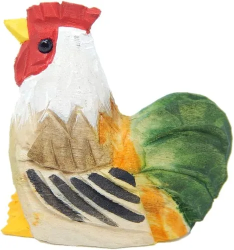Vista 4 de Adorno colgante de pollo gallo figura de madera decoración tallada a mano