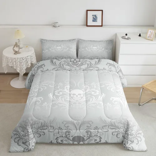 Vista 37 de Erosebridal Juego de ropa de cama damascada gótica para adultos, juego de edredón victoriano antiguo, edredón floral vintage gótico con diseño