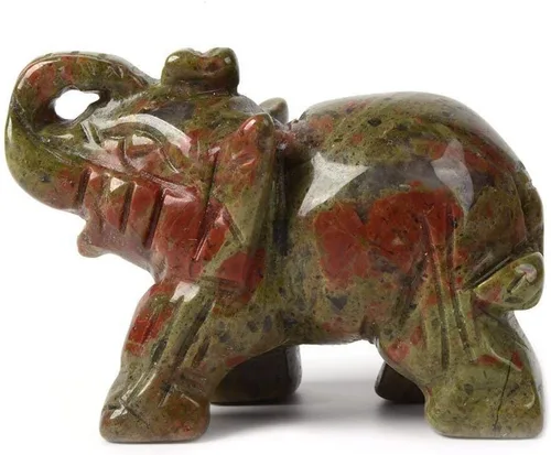 Vista 21 de Angelstones Piedra de sangre africana natural tallada con piedras preciosas de elefante curativo de cristal de guardián, estatua de figurilla
