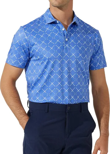 Vista 2 de Purltoan Polo de manga corta para hombre, estampado de ajuste seco, a la moda, informal, para golf, playa, tropical