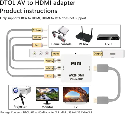 Vista 3 de Tmvel mini RCACVS 3 RCA video compuesto AV para convertidor HDMI para TV/PC/PS3/Blue-Ray DVD