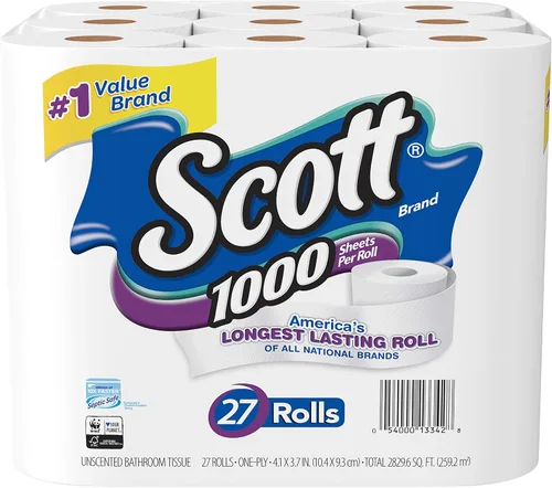 Vista 16 de Scott 1000 Papel higiénico por rollo, 18 rollos, seguro para fosa séptica, papel higiénico de 1 capa