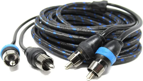 Vista 2 de Sky High Car Audio Cables RCA de 2 canales de 12 pies con revestimiento de nailon triple