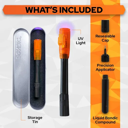 Vista 5 de Bondic Soldador de plástico líquido UV LED, se seca rápidamente, herramienta de reparación adhesiva para gafas y lentes de sol, kit completo