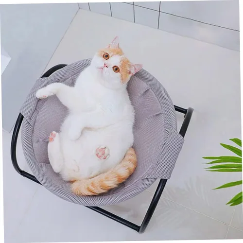 Vista 5 de ibasenice Hamaca elevada transpirable para mascotas, para gatos, perros, marco duradero, diseño elegante, fácil montaje, ahorro de espacio