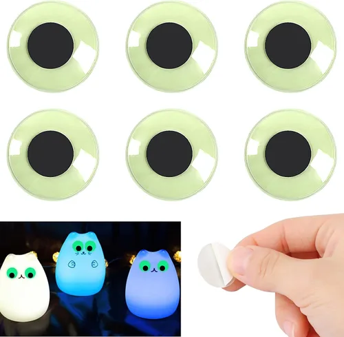 Vista 14 de PETKNOWS 6 piezas de ojos gigantes que brillan en la oscuridad, 1 pulgada autoadhesivos, ojos luminosos brillantes para manualidades, calcomanías