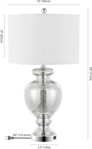 Vista 6 de SAFAVIEH Lighting Collection Morocco Mercury Glass - Juego de 2 lámparas de mesa de 28 pulgadas con puerto de carga USB (bombillas LED incluidas)