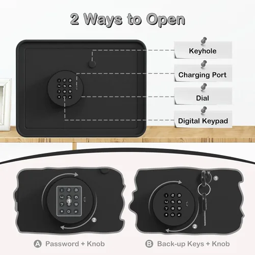 Vista 5 de Caja Fuerte Mini para Niños Caja de Dinero Pequeña – GoldenKey Negro Macarrón 7"x9.4"x6.3" Caja Fuerte de Seguridad de Dinero con Ranura