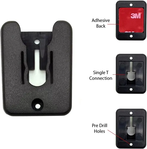 Vista 2 de LycoGear Soporte universal para micrófono de radio Ham CB con parte trasera adhesiva, agujeros previos a perforar y conexión de sola lengüeta T