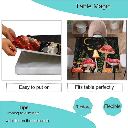 Vista 3 de Mantel cuadrado de hongos de tela elástica, mantel impermeable para cocina, comedor, fiesta, mantel lavable para mesas de hasta 42 pulgadas