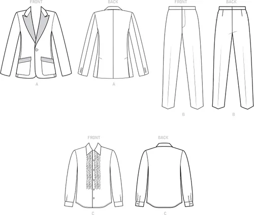 Vista 4 de Simplicity Patrón de costura S9170 - Trajes de esmoquin para hombre, tamaño: AA (34-36-38-40-42)