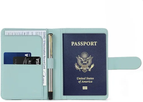 Vista 2 de Melsbrinna Funda de piel prémium para pasaporte, impermeable, con bloqueo RFID, cartera de viaje con soporte para bolígrafos, bonito libro