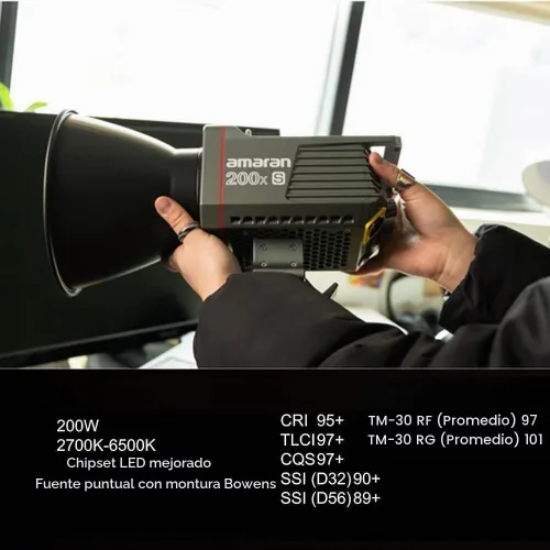 Vista 7 de Aputure Amaran 200X S COB luz de vídeo LED bicolor 2700K-6500K, 250W, 45400 Lux @1M, CRI≥95, TLCI≥95, control de aplicaciones, 9 efectos