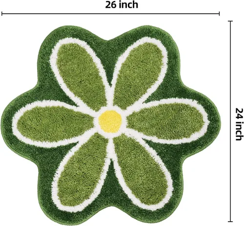Vista 2 de TRUEDAYS Alfombra de baño de flores verdes para suelo de baño, pequeña alfombra de baño antideslizante de absorción de agua, alfombra de baño ultra