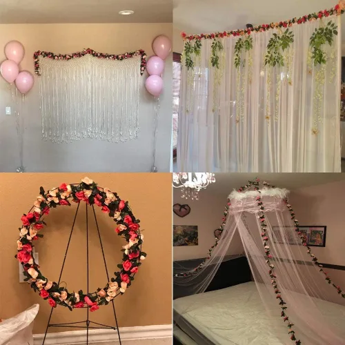 Vista 4 de Miracliy - Paquete de 5 guirnaldas de flores de 41 pies, flores artificiales de plástico para decoración de bodas, telón de fondo y cabina de fotos