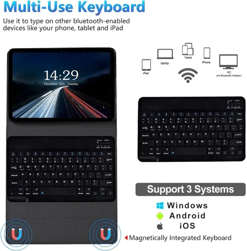 Vista 4 de Funda de teclado para Samsung Galaxy Tab S6 Lite 2022/2020, Galaxy Tab S6 Lite SM-P610/P613/P615/P619 con teclado Bluetooth inalámbrico desmontable