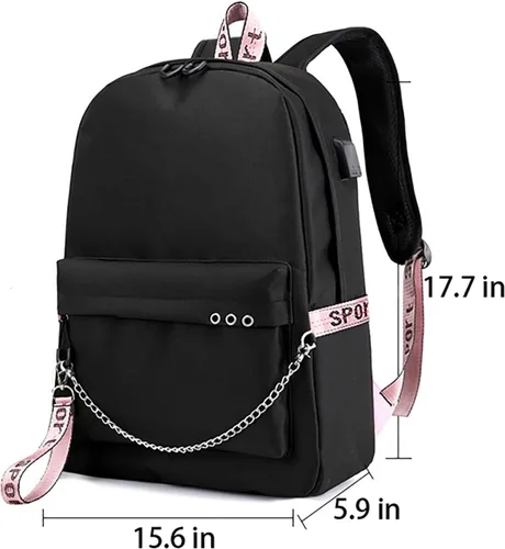 Vista 3 de Mochila Demon Slayer Nezuko Kimetsu con puerto de carga USB, mochilas de viaje informales personalizadas para niños y niñas, Negro, 17.7x15.6x5.9