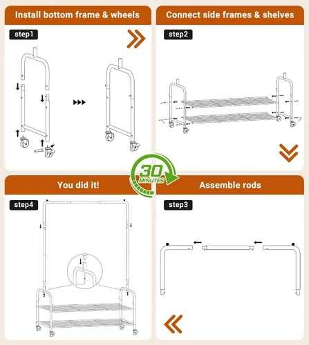 Vista 6 de AOODA Perchero resistente con estantes, estantes de ropa de metal de 46.5 pulgadas para colgar ropa, perchero con ruedas con cerradura para abrigos