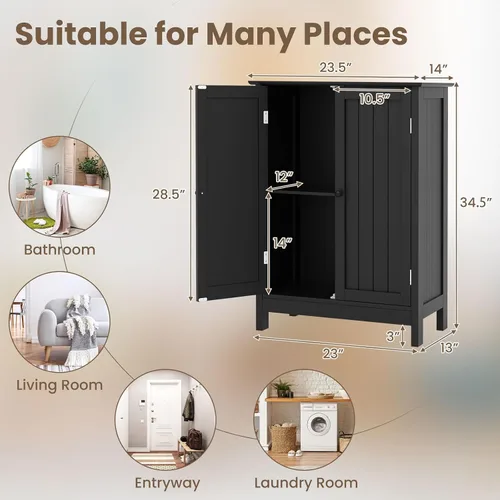 Vista 3 de COSTWAY Armario de almacenamiento de baño, organizadores de baño independientes y almacenamiento con puertas y estante ajustable, gabinete de piso