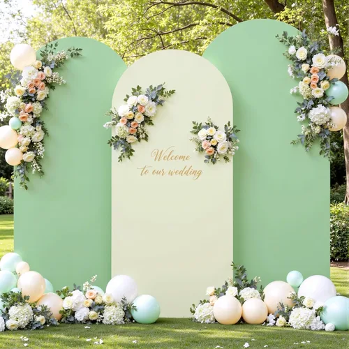 Vista 19 de Juego de 3 fundas elásticas para arco de arco iris de 6, 5, 4 pies, para arco de boda, juego de 3 fundas de elastano ajustadas, de tela azul
