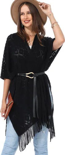 Vista 40 de Soul Young - Chal de punto para mujer, poncho con flecos y capa