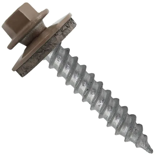 Vista 96 de 12 tornillos para techos de metal gris ABC de 1-1/2 pulgadas, cabezal de arandela hexagonal, arranque automático/roscado, arandela EPDM. 1 bolsa