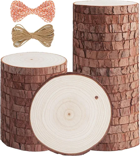 Vista 7 de 5ARTH Rebanadas de madera natural, 30 piezas de 2.4 a 2.8 pulgadas, kit de madera sin terminar preperforado con agujero, círculos de madera