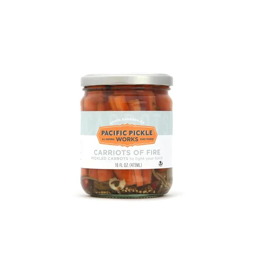 Vista 3 de Carriots of Fire - Palitos de zanahoria en escabeche picante con jalapeño - Zanahorias gourmet para aperitivos - sin OMG, kosher, sin gluten, 16