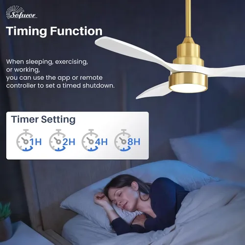Vista 7 de Sofucor - Ventilador de techo inteligente de 48 pulgadas con luces y control remoto/APP, compatible con Alexa/Google, ventilador de techo de perfil