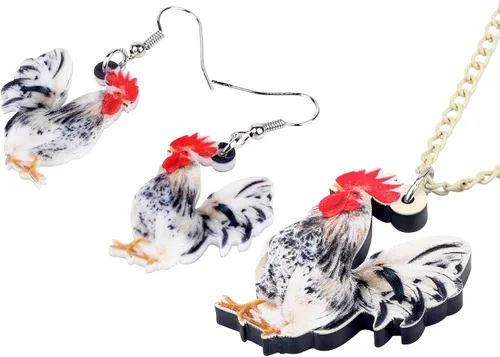 Vista 4 de DUOWEI Acrylic Chicken Earring Necklace Jewelry Sets Cute Farm Hen Jewelry for Women Girls Charms Gifts