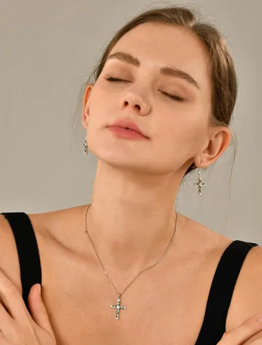 Vista 3 de YL Collar de cruz de piedras preciosas de plata de ley 925 con piedra natal religiosa, joyería para mujer
