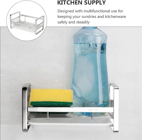 Vista 9 de Soporte de esponja para fregadero, cesta de fregadero de cocina, estante de almacenamiento de cocina, estante de almacenamiento de cocina, soporte