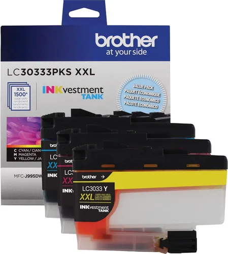 Vista 4 de Brother Genuine LC30333PKS, paquete de 3 cartuchos de tinta de tanque INKvestment de color de súper alto rendimiento; incluye 1 cartucho de cada uno
