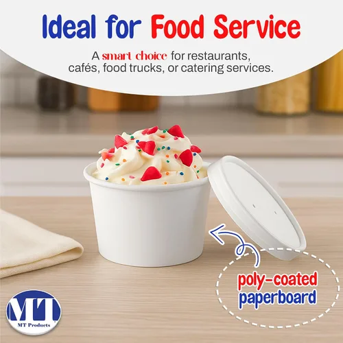 Vista 4 de MT Products Vasos de sopa de papel blanco con tapas de papel ventiladas de 8 onzas – 20 tazas y 20 tapas – Vasos desechables para helado o cuencos