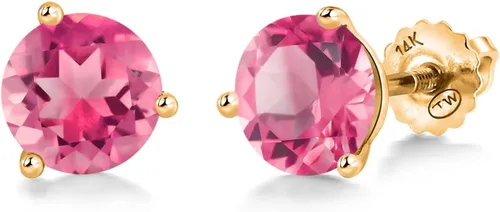 Vista 29 de Gem Stone King Aretes de Martini de oro amarillo de 14 quilates Aretes de tuerca de 3 puntas para mujeres y hombres Redondos de 0.236 pulgadas