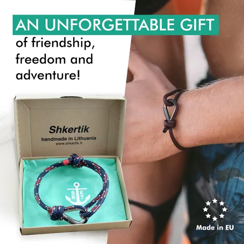 Vista 5 de Shkertik - Pulsera náutica ajustable para buscadores de aventura, pulsera de cuerda hecha a mano para hombres y mujeres, pulsera de cuerda náutica a