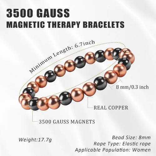 Vista 4 de PEALICIOUS Pulsera de cobre para mujeres y hombres con cuentas magnéticas