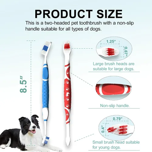 Vista 5 de 4 cepillos de dientes profesionales para mascotas, cerdas suaves para perros y gatos, juego de cabezales de cepillo de doble cara, dientes