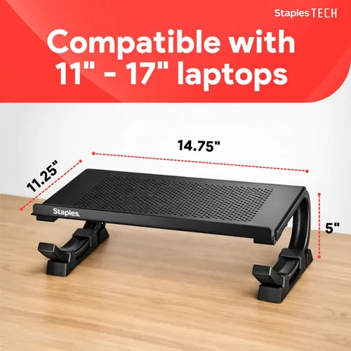 Vista 2 de Staples TECH - Soporte de acero ajustable para portátil, elevador curvado